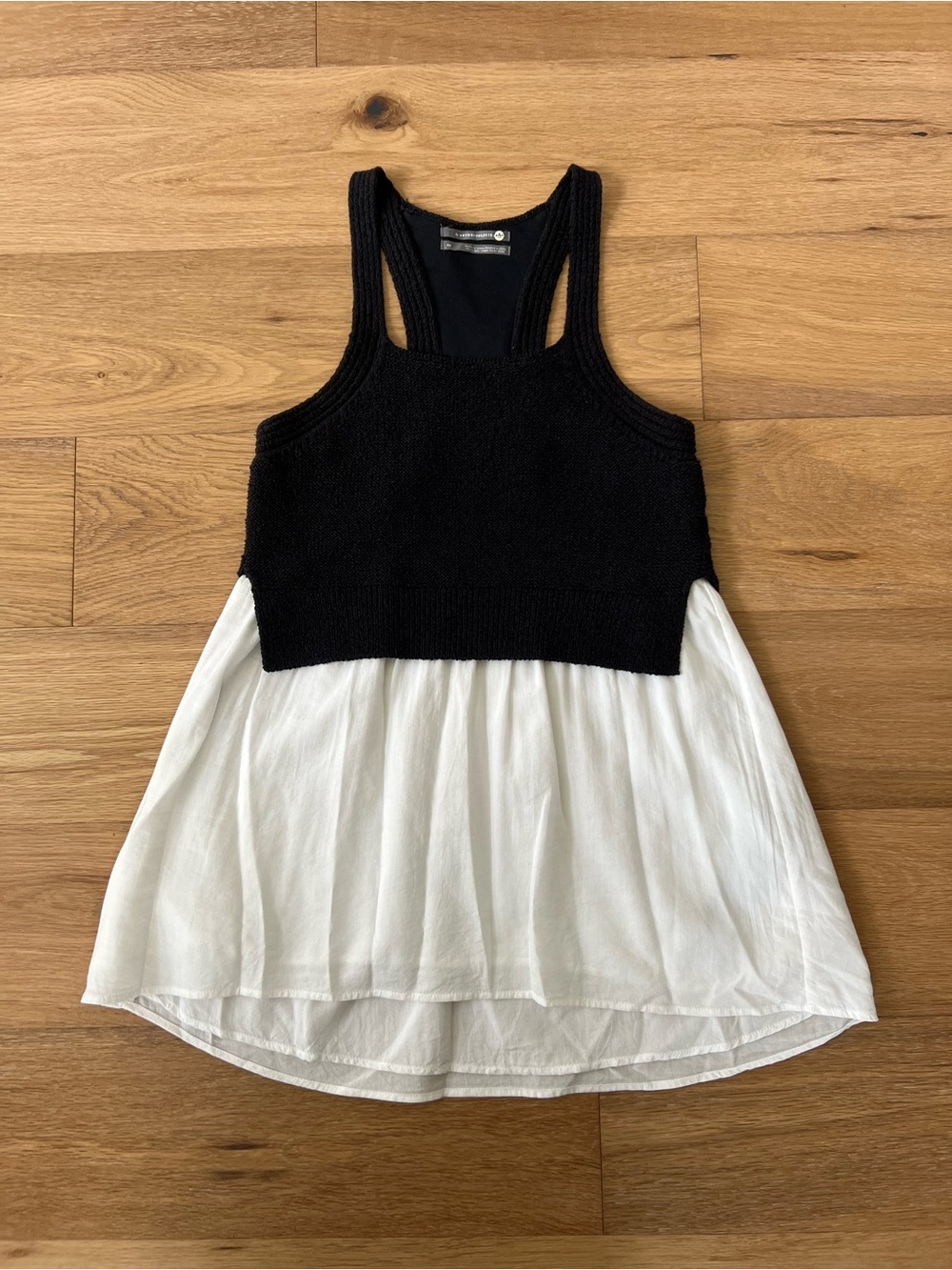 Anthropologie Black knit racerback tank with attached white Layered cotton shirt